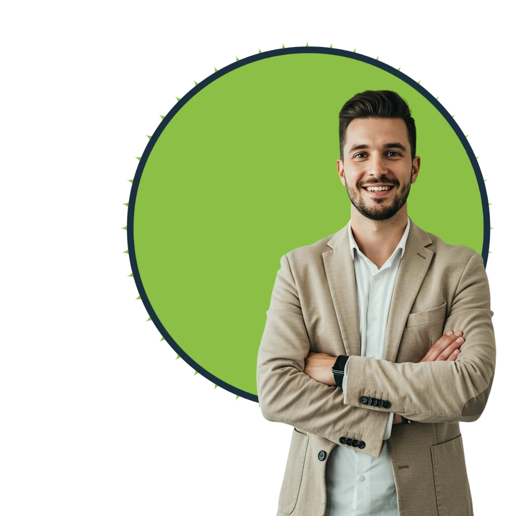 Homem com fundo verde redondo atrás